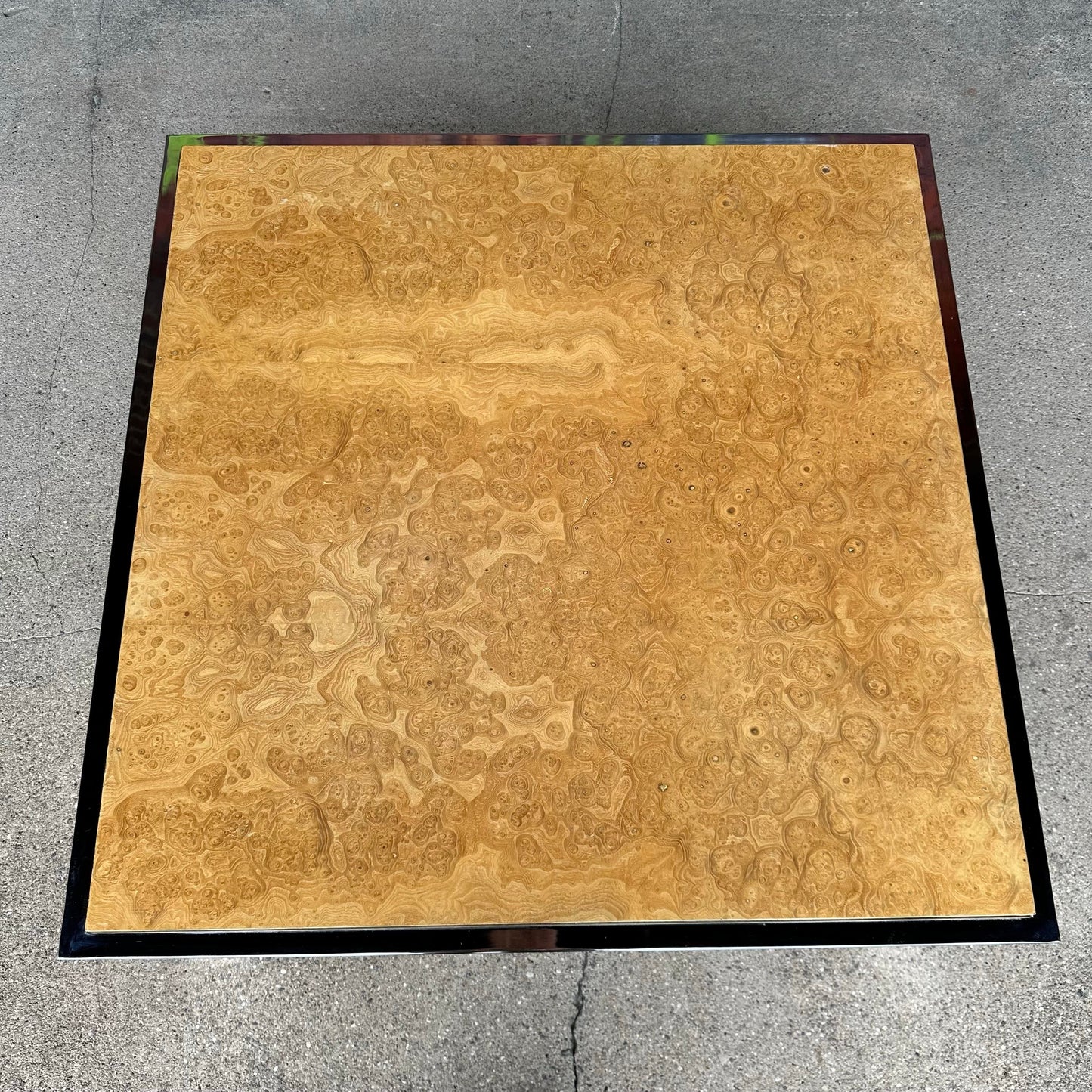 Milo Baughman for Thayer Coggin Olive Wood Burl and Chrome Coffee Table