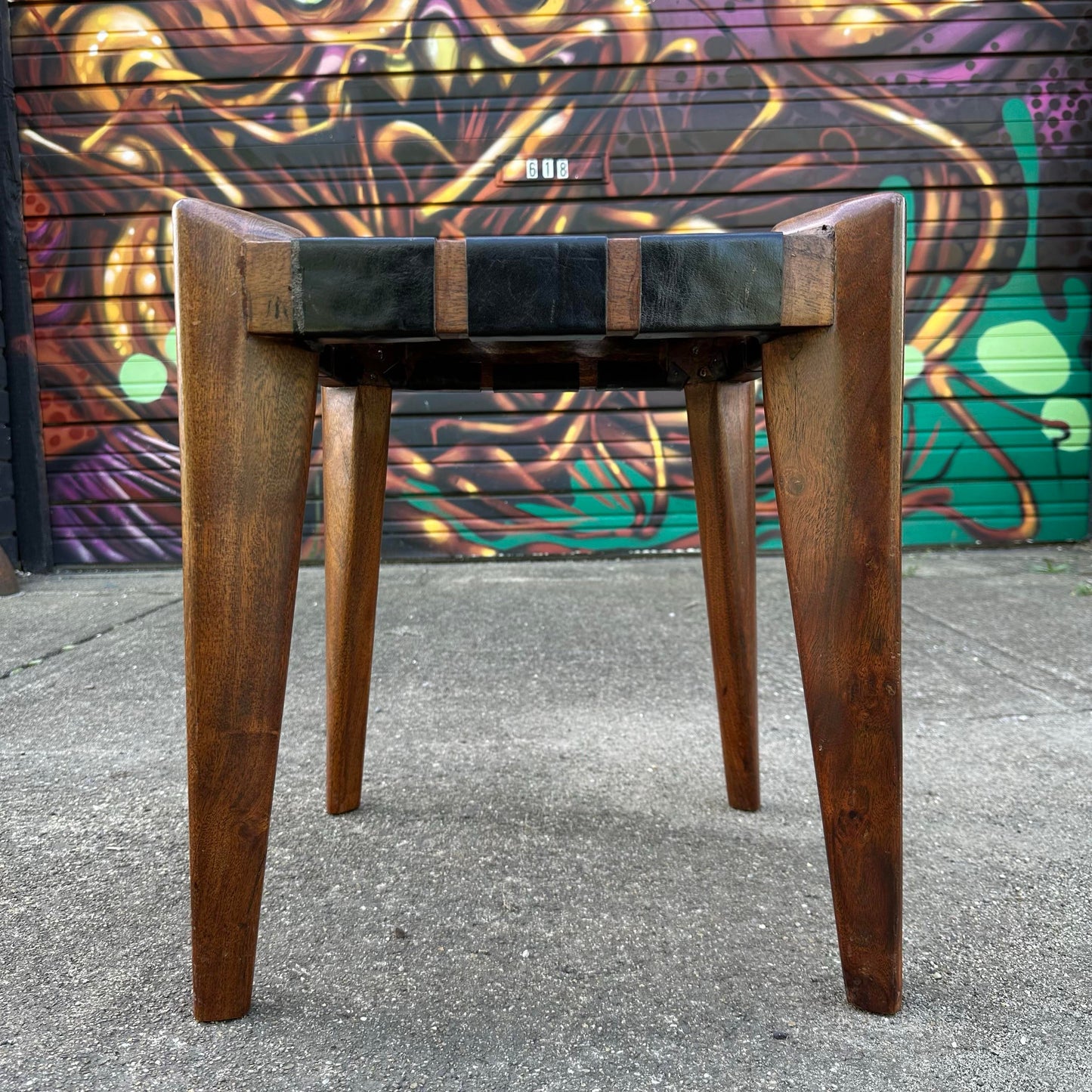 Edmund Spence Style Leather Woven Stool