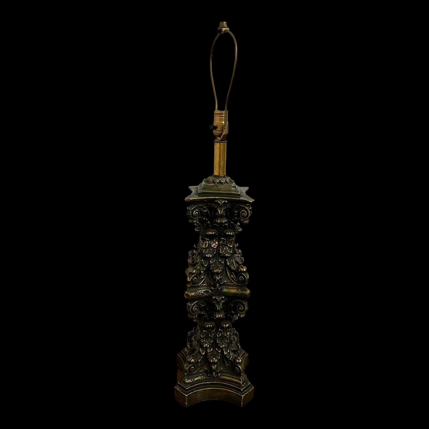 Mid-20th Century Large Ornate Gold and Bronze Lamp Plaster Column