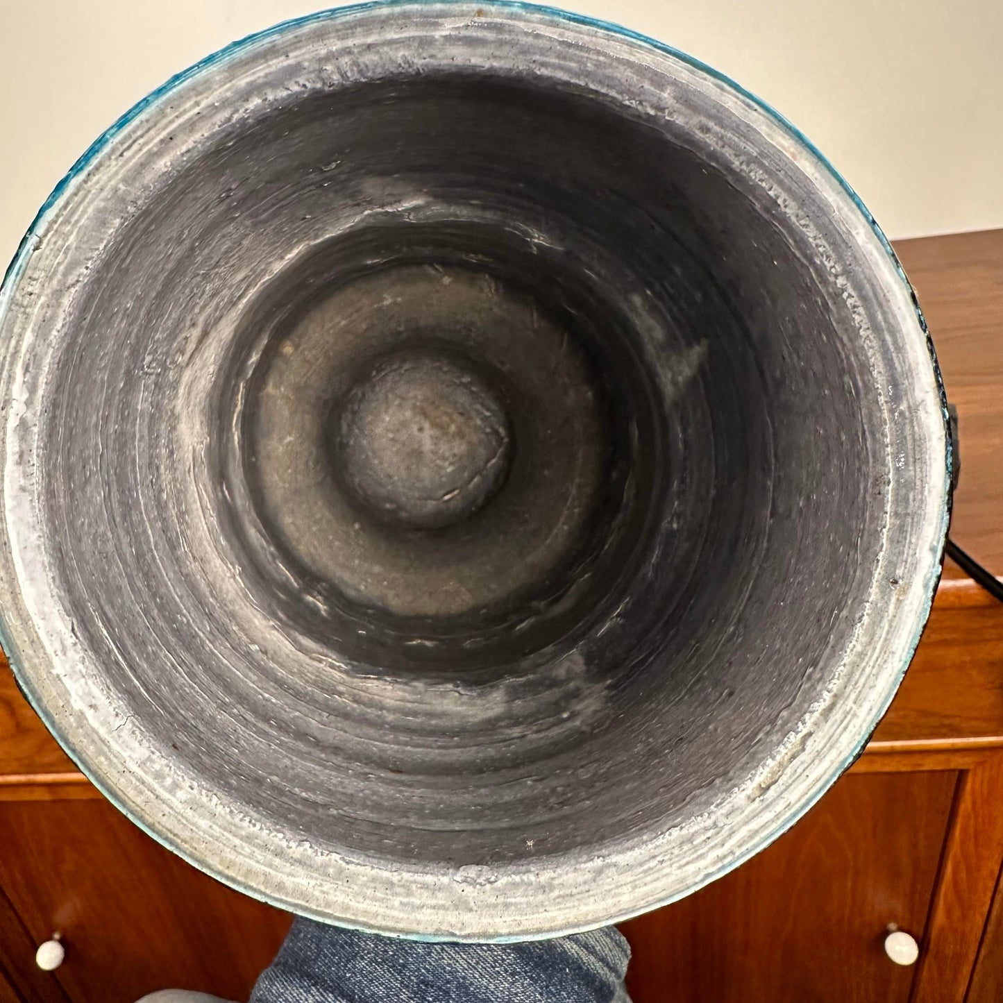 Mid Century Modern Italian Bitossi Rimini Blue Green Pottery Vase for Raymor