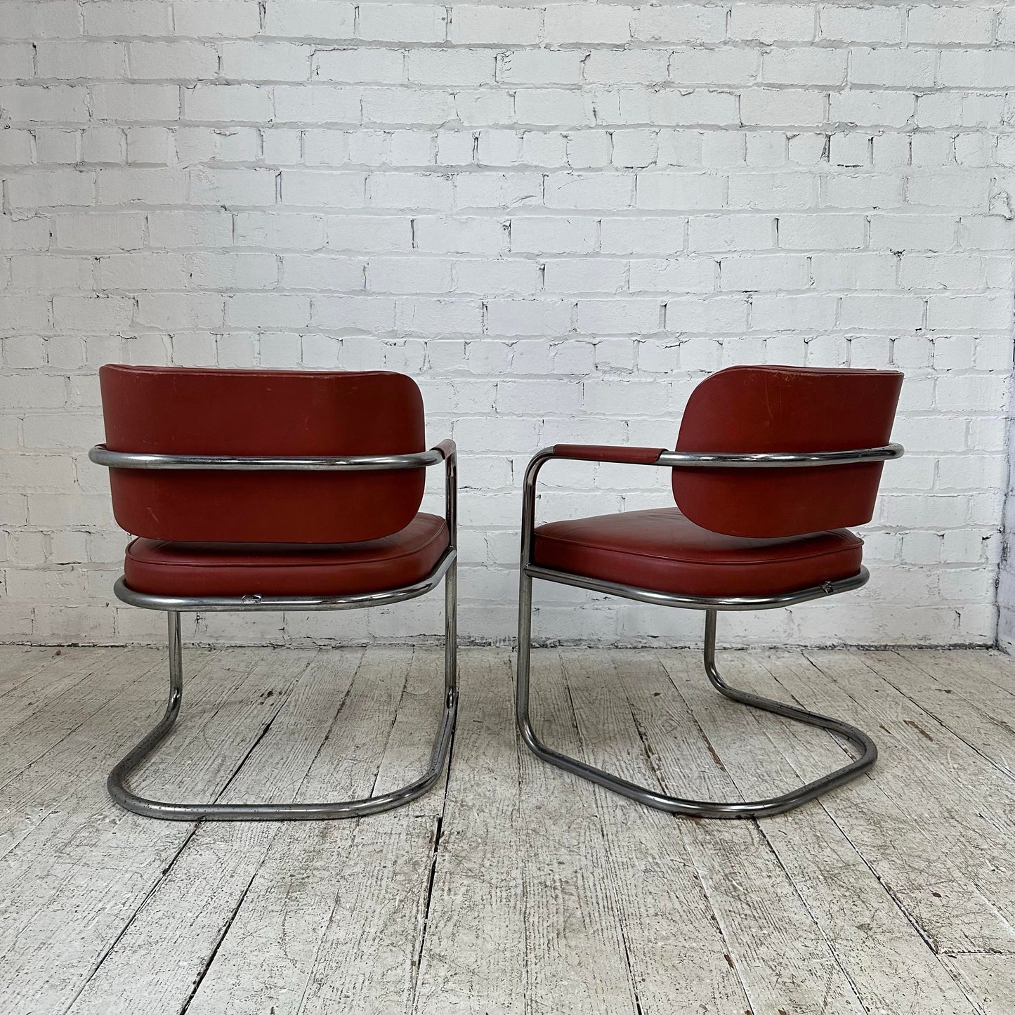 Pair of Chrome and Leather Chairs by Brayton International Collection