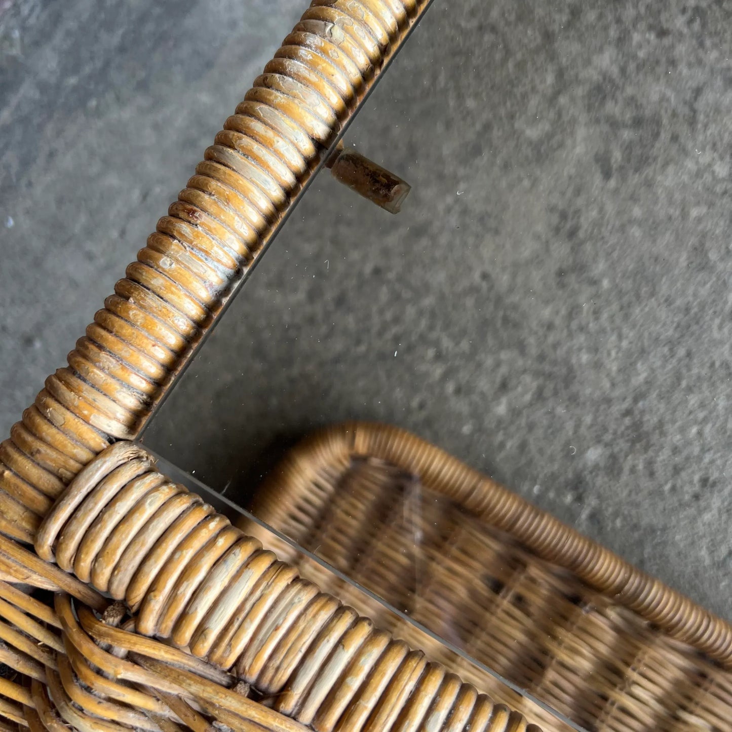 Wicker Rattan and Glass Waterfall Edge Coffee Table