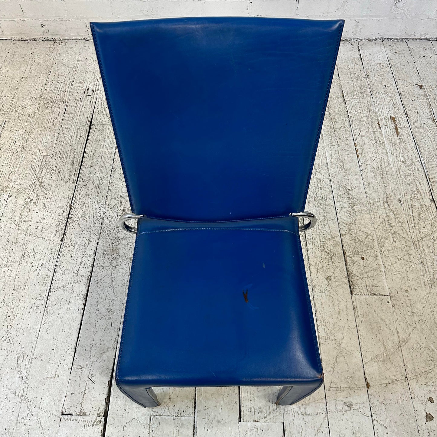 Blue Leather and Chrome Italian Designed Chair by Arper