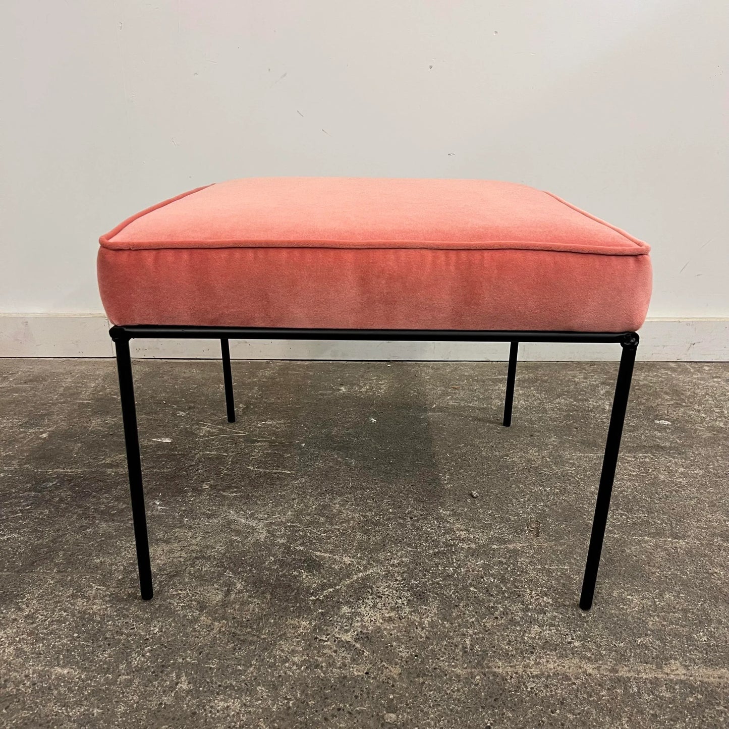 Paul McCobb Style Iron Ottoman Stool Pink Velvet