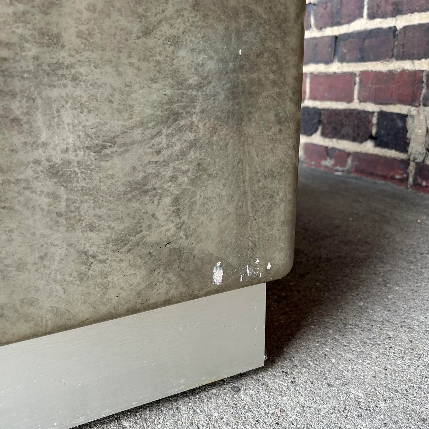 Faux Marble and Brushed Stainless Small Credenza Server Cabinet Post Modern 1980’s Karl Springer Style