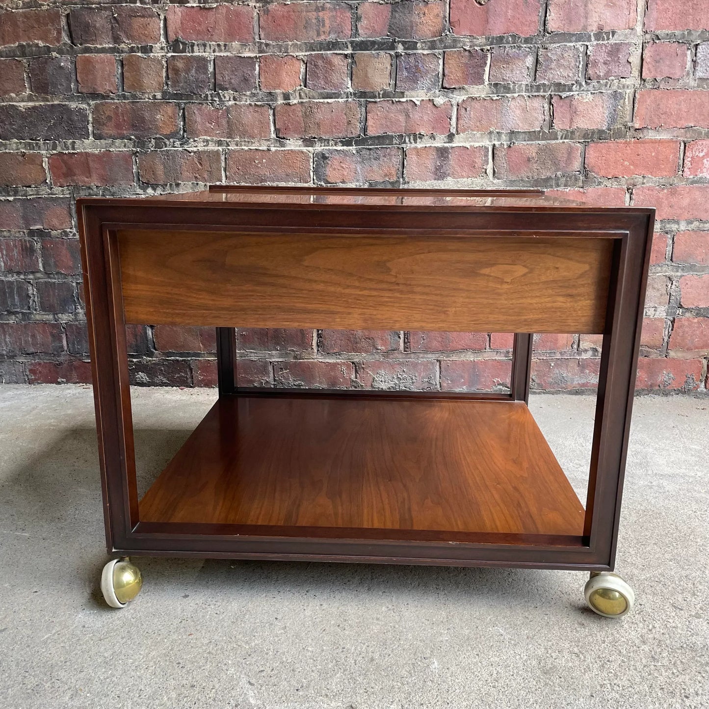 Dunbar End Table on Casters Side Table Rosewood Pull Brass Walnut