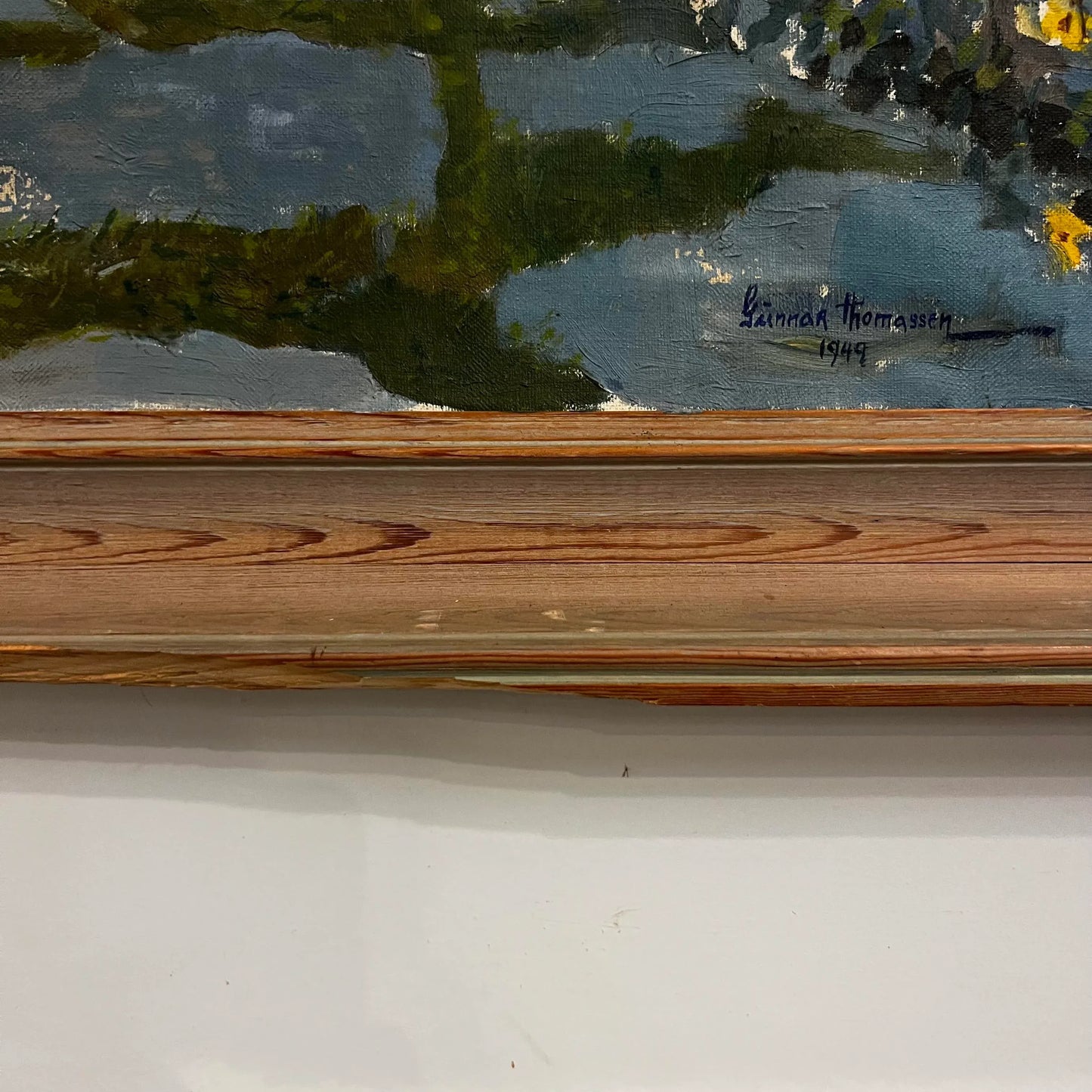 Mid Century Courtyard Oil Painting Husband and Wife