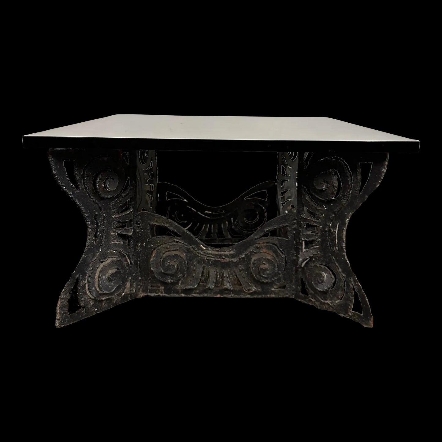 Brutalist Whimsical Torch Cut Side Table Smoked Glass Sculpted Metal