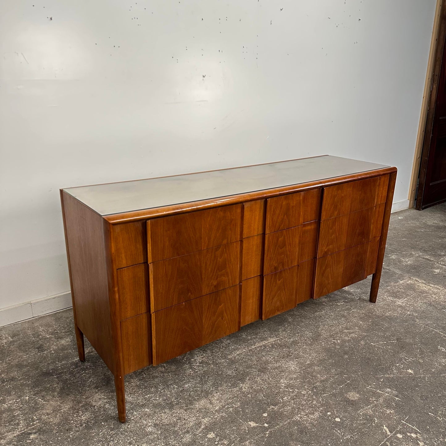 Drexel Parallel Long Dresser by Barney Flagg Midcentury Walnut