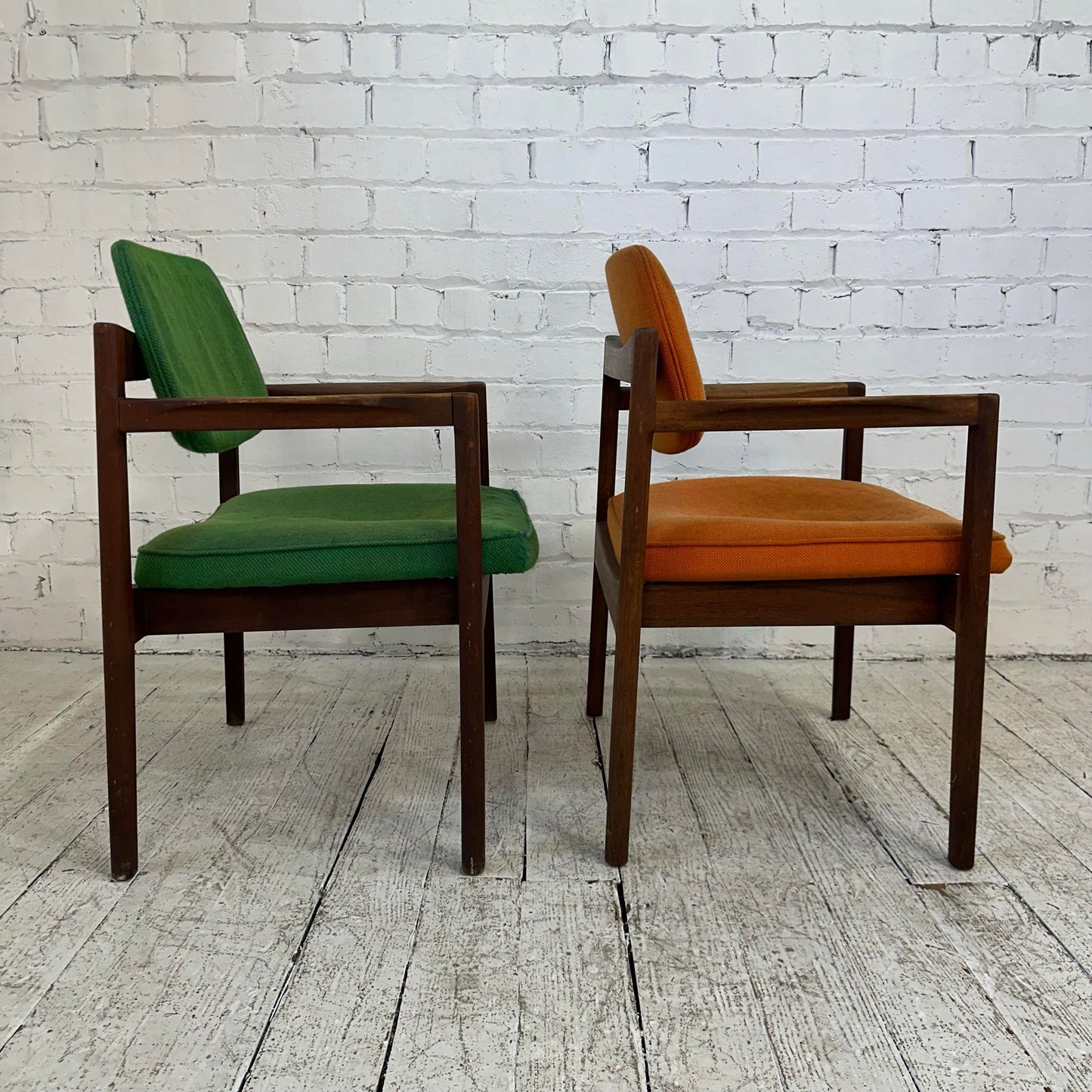 Pair of Jens Risom Walnut Arm Chairs