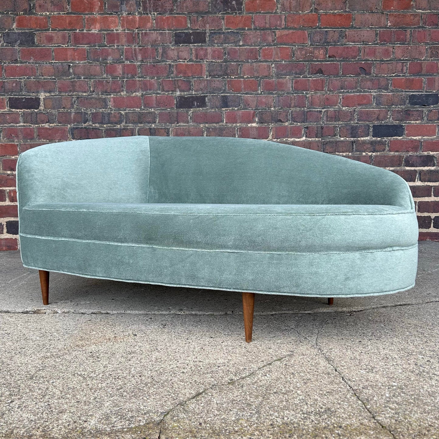 Vintage Chaise Lounge Covered in a Lush Velvet Faux Mohair Light Blue Green