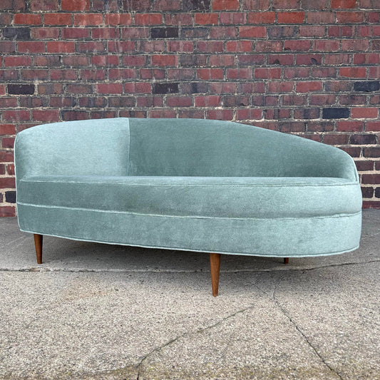 Vintage Chaise Lounge Covered in a Lush Velvet Faux Mohair Light Blue Green