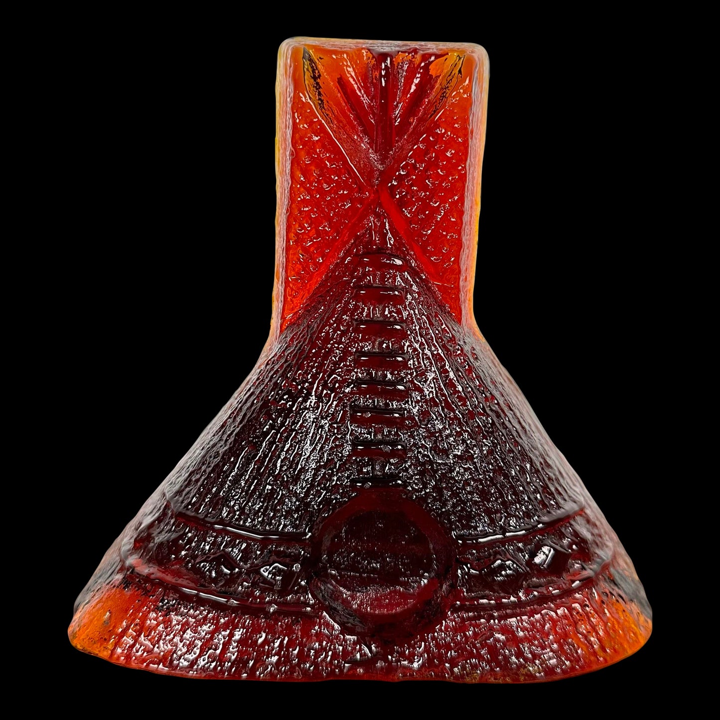 Vintage Blenko Glass Bookend Tepees Native American Amber