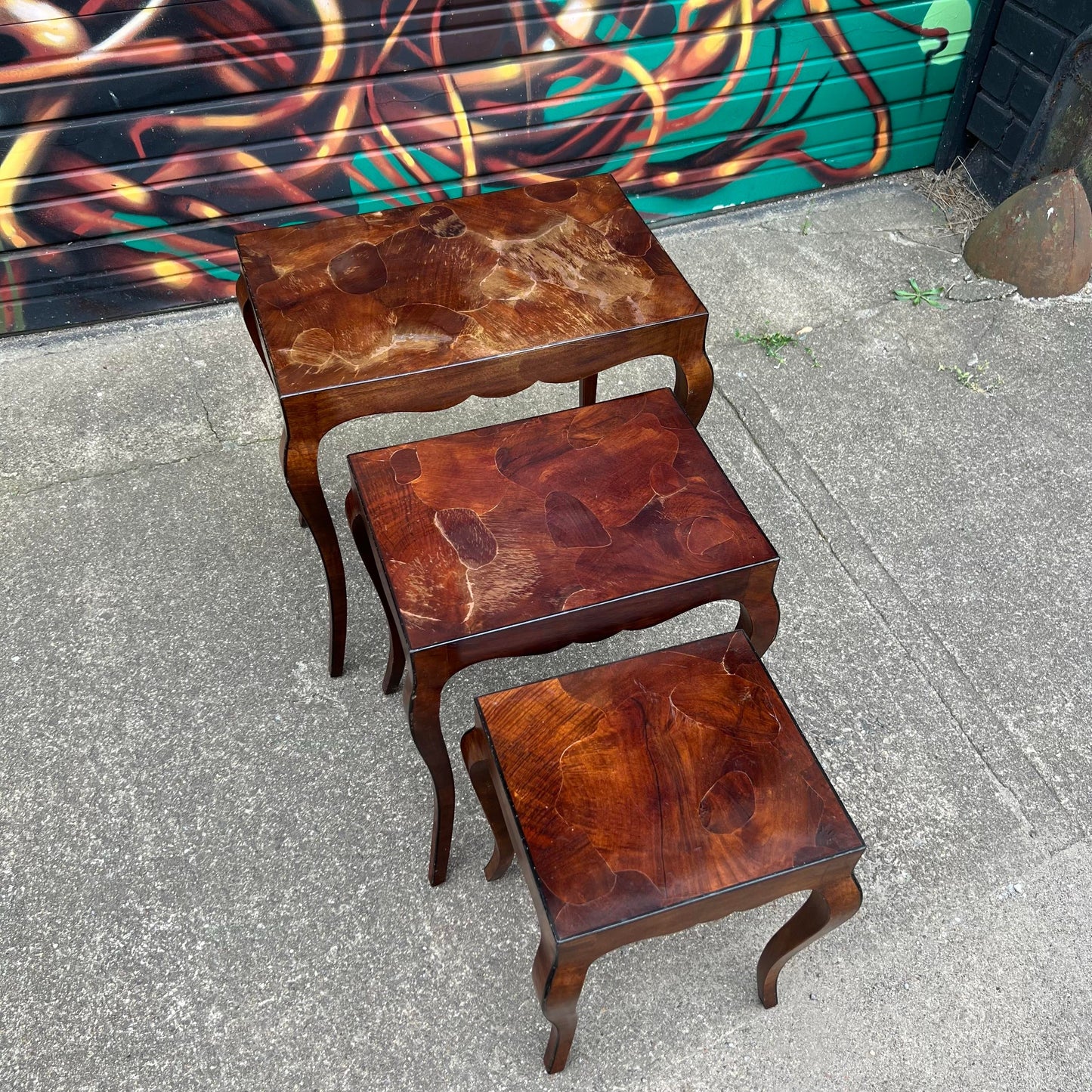 Set of Italian Nesting Side Tables in Olive Wood Patchwork