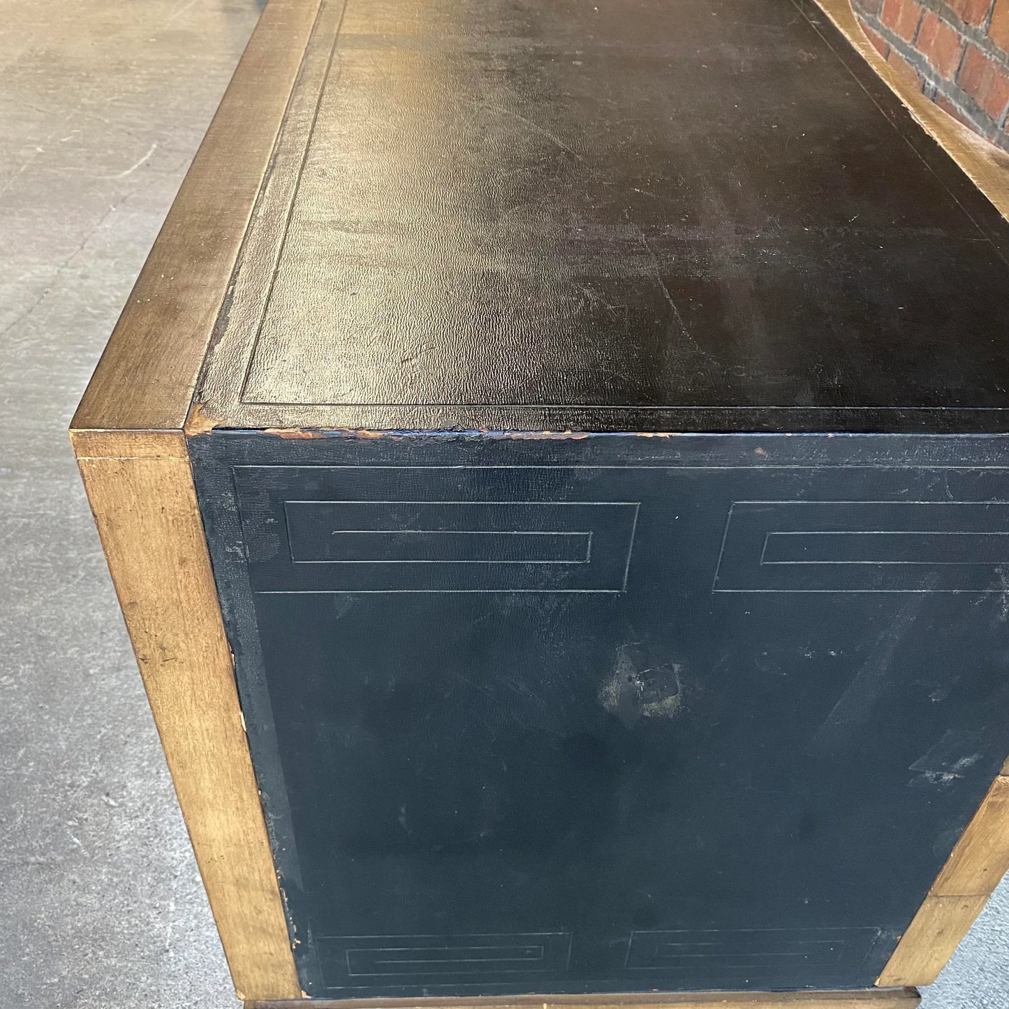 Mid 20th Century Greek Key Leather Top Desk Appears to Be by Parzinger