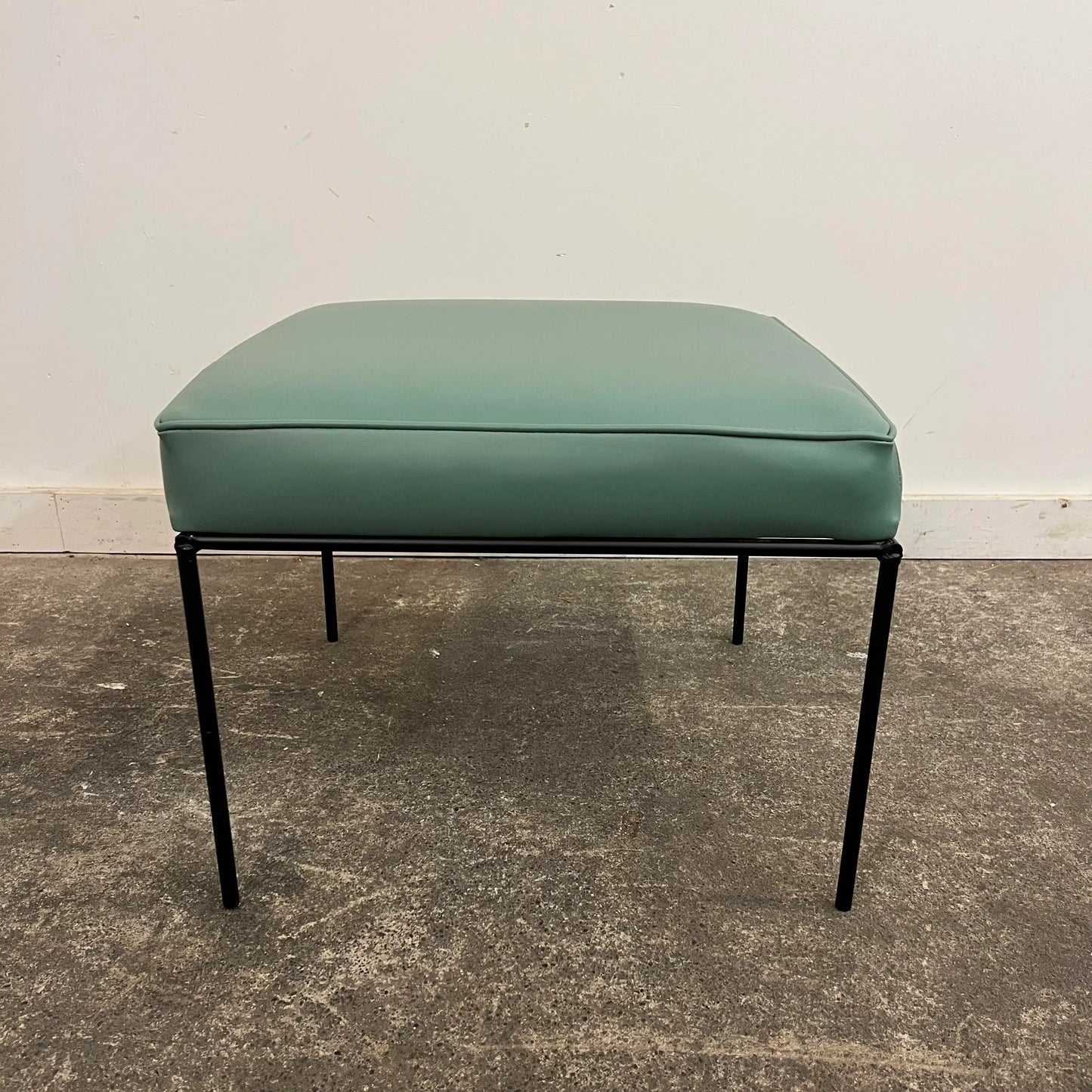 Paul McCobb Style Ottoman Teal Leatherette Vinyl