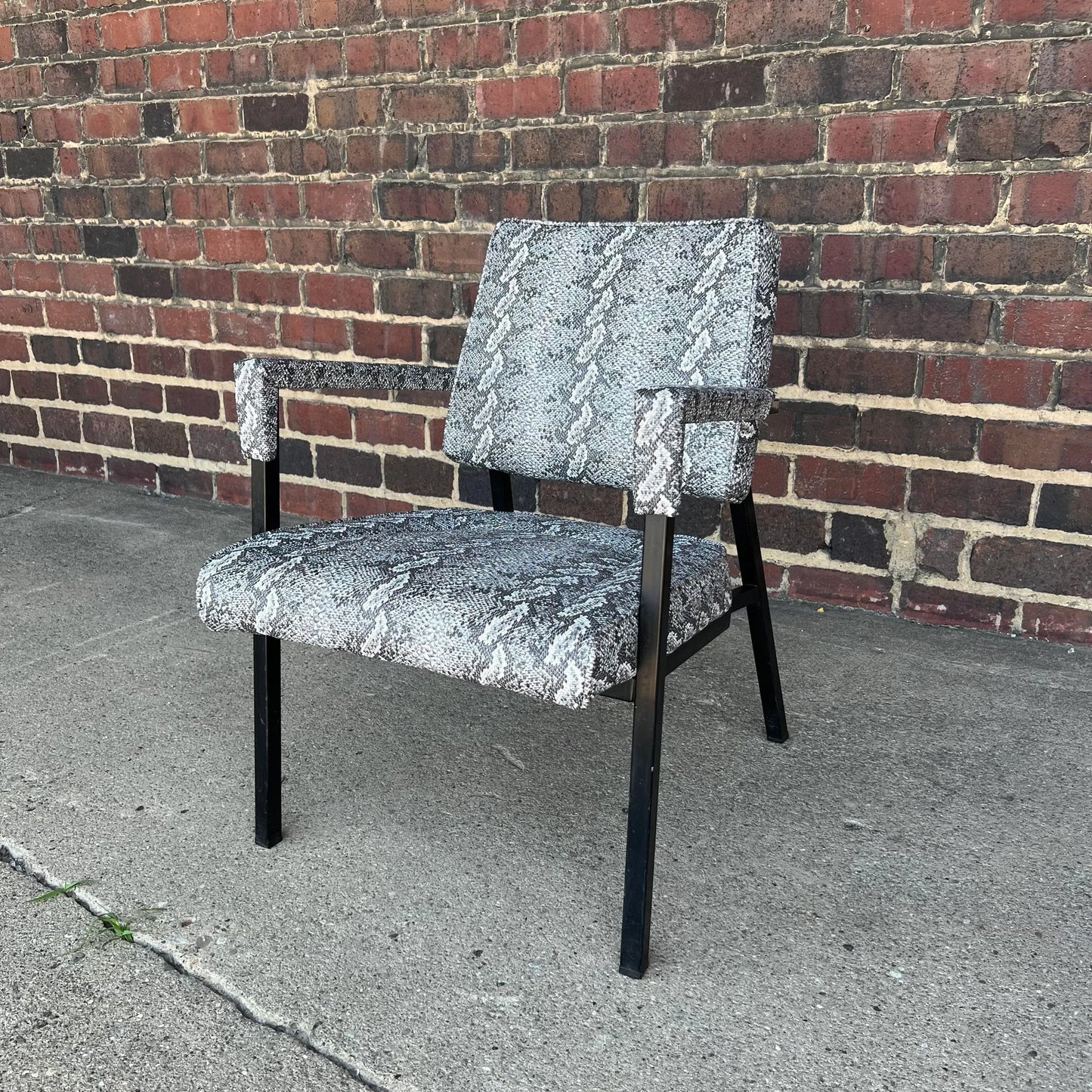 Faux Snake Skin and Metal Armchair by All-Steel Reupholstered Restored
