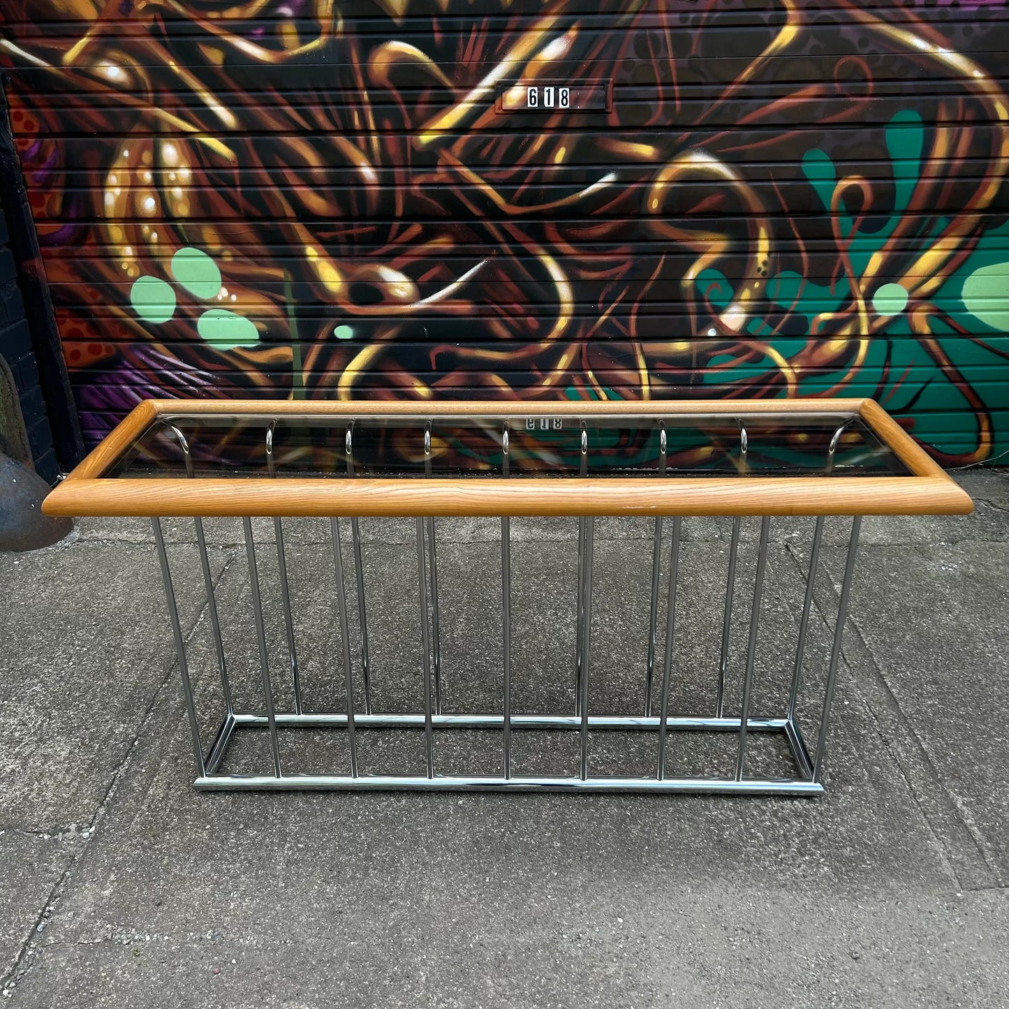 Milo Baughman Style Smoked Glass Console Table