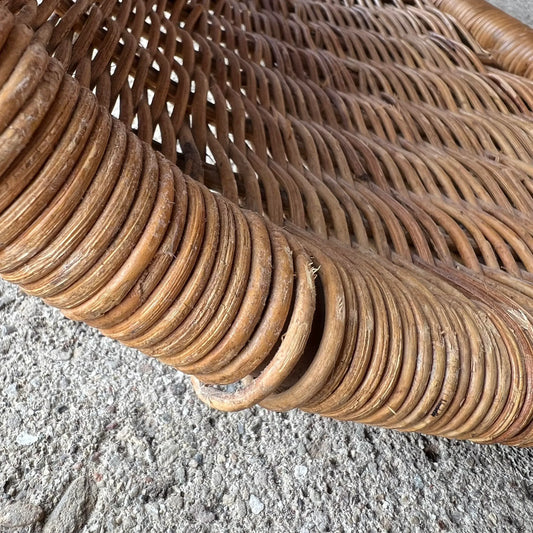 Wicker Rattan and Glass Waterfall Edge Coffee Table