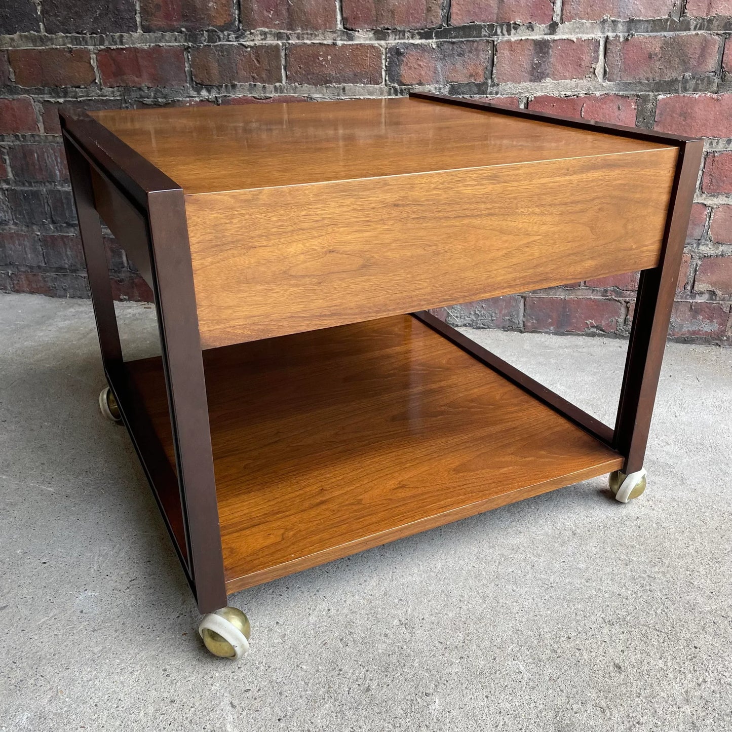 Dunbar End Table on Casters Side Table Rosewood Pull Brass Walnut