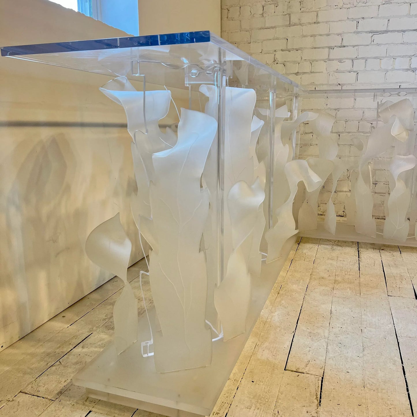 80s Custom Lucite Sculptural Foliage L Shape Bar