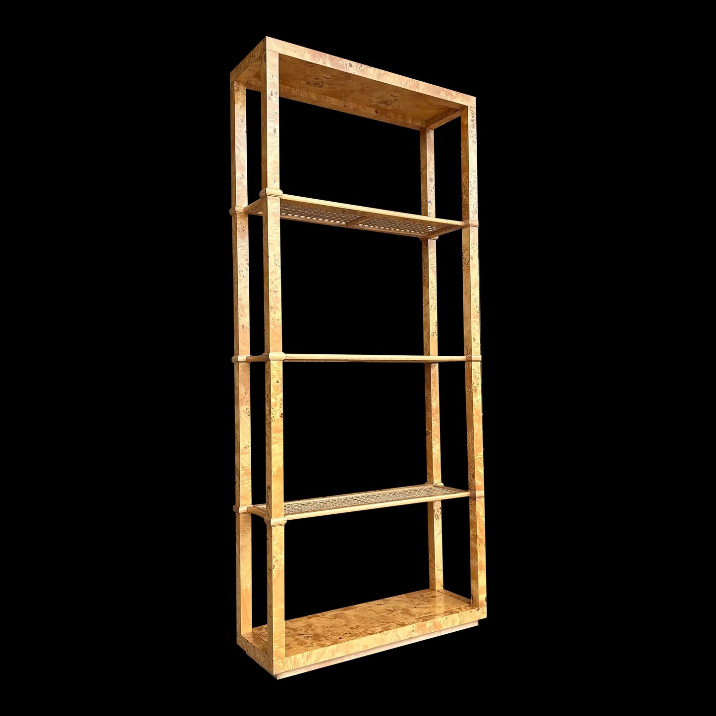 Burlwood and Cane Bookshelf Room Divider