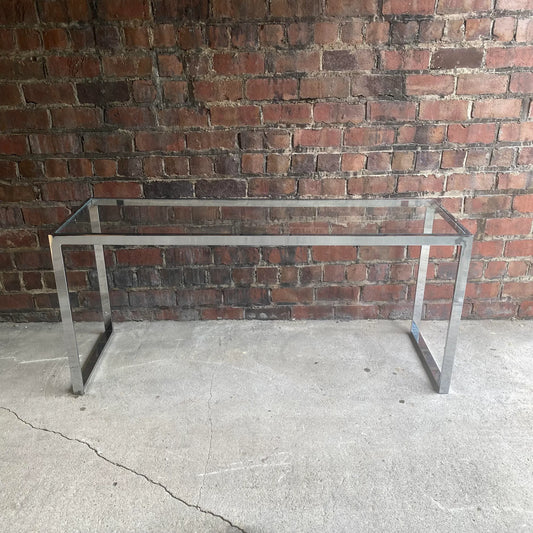 Vintage Chrome Long Side Table In the Style of Milo Baughman