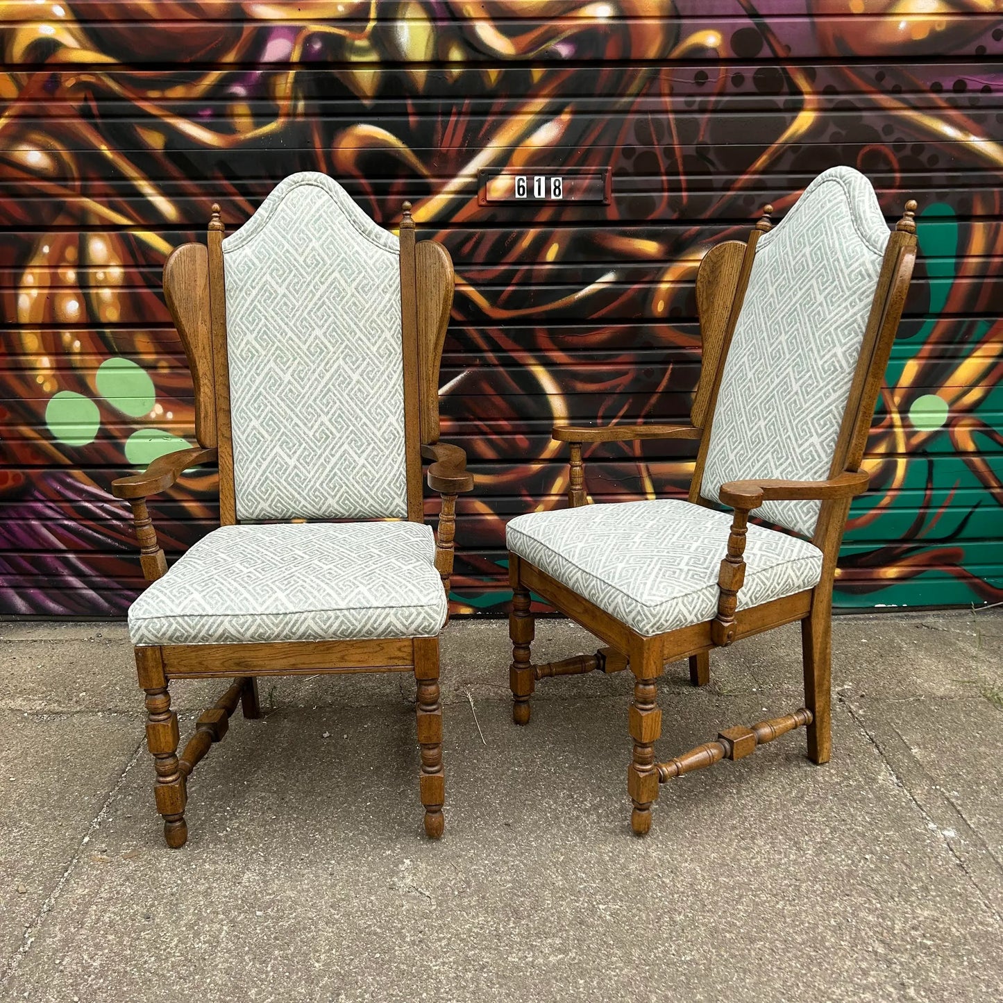 Pair of Classic Antique Wing Style Arm Chairs Recovered