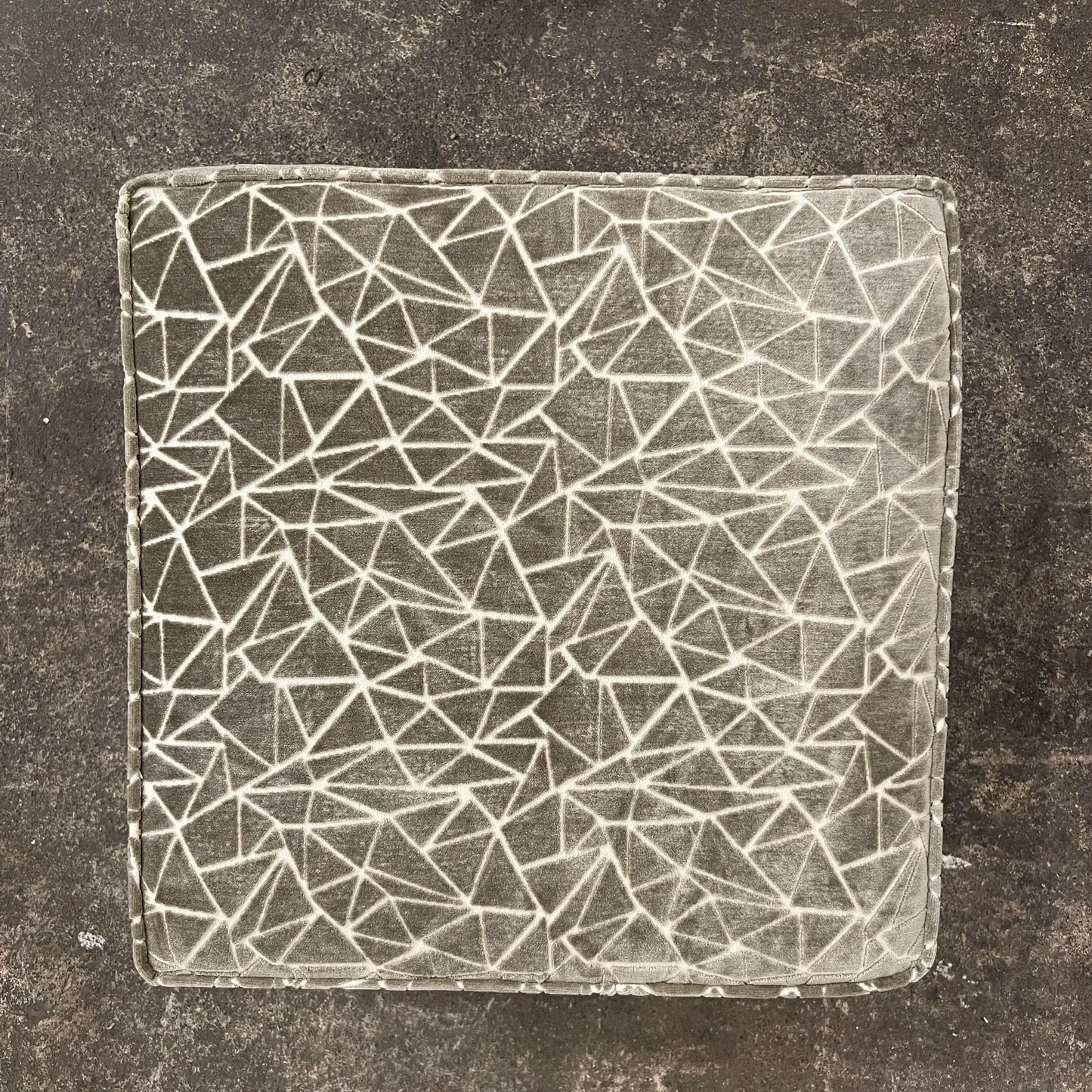 Paul McCobb Style Ottoman Stool Grey and White Cut Velvet