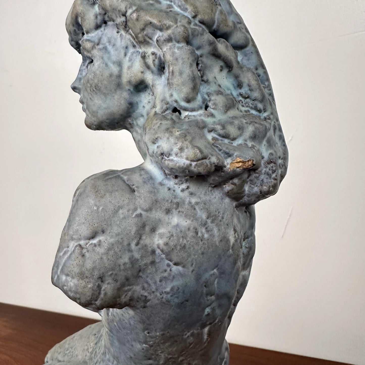 Solid Ceramic Nude Sculpture in Blue Glaze Unknown Artist