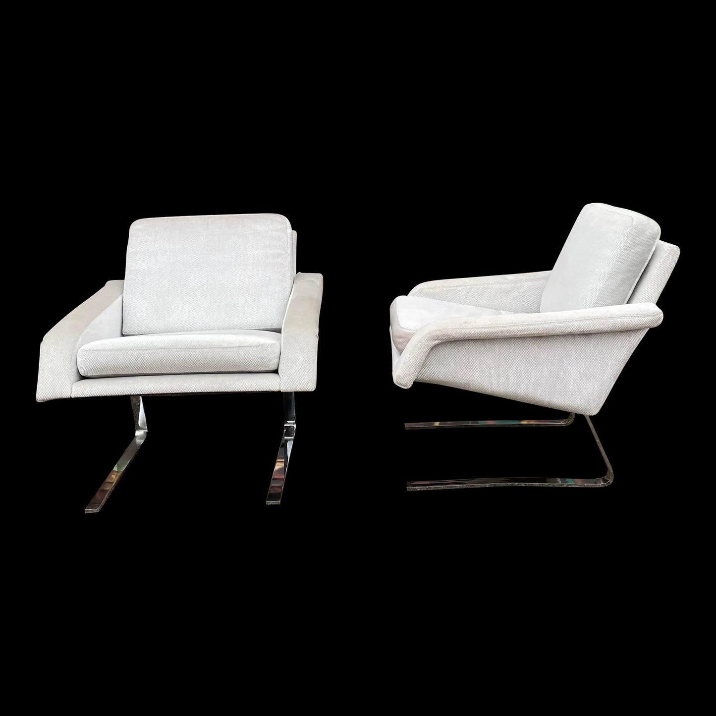 Pair of 1980’s Chrome Base Lounge Chairs Cantilevered