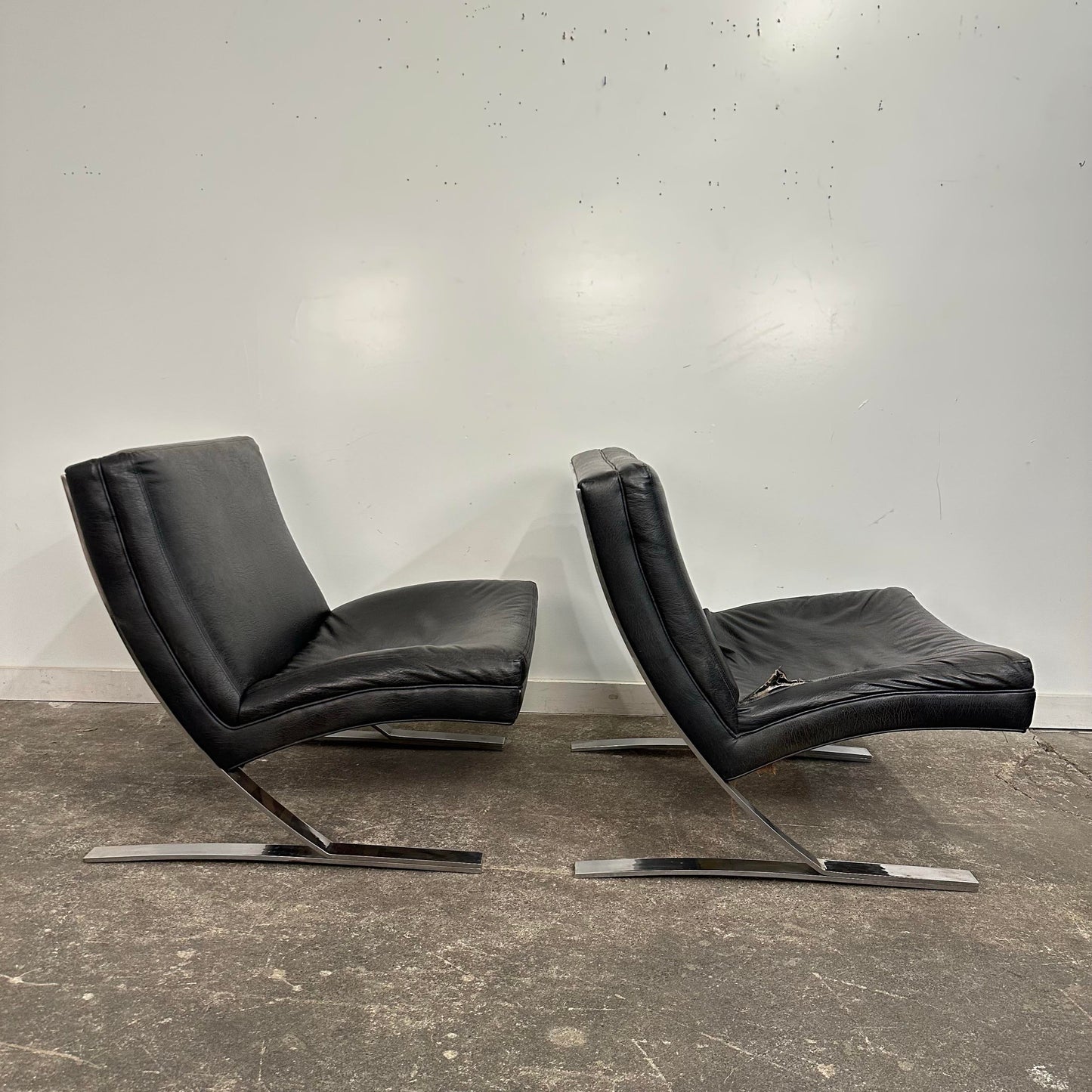 Pair of Chrome and Vinyl Cantilever Lounge Chairs