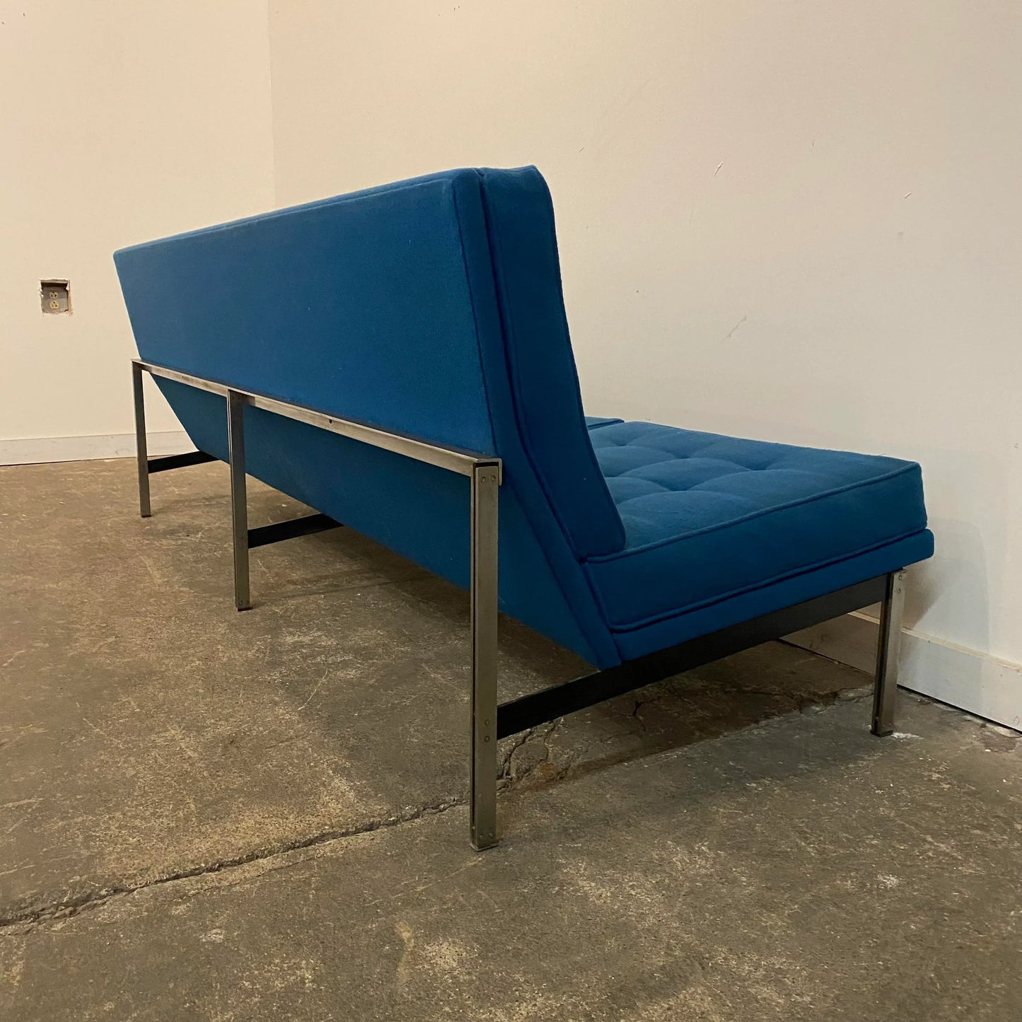 Florence Knoll Parallel Sofa Blue and Chrome