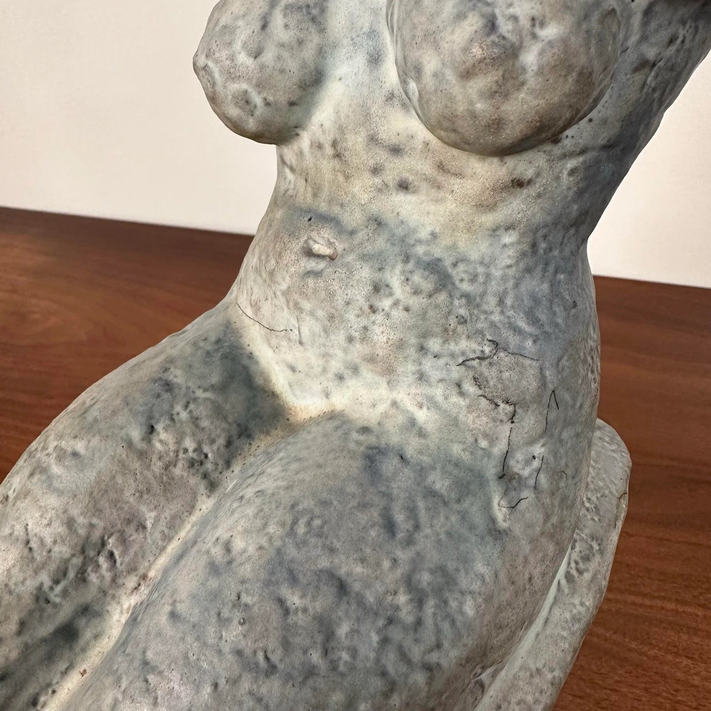 Solid Ceramic Nude Sculpture in Blue Glaze Unknown Artist