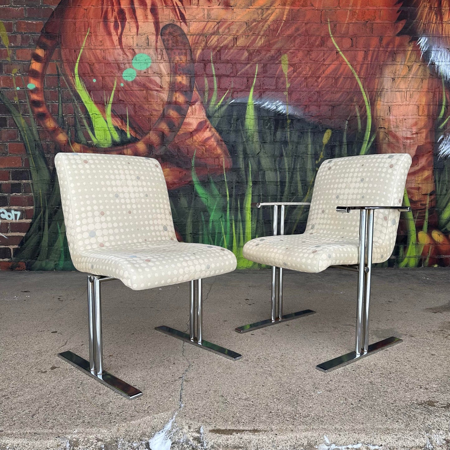 Set of 6 Directional Chrome Dining Chairs