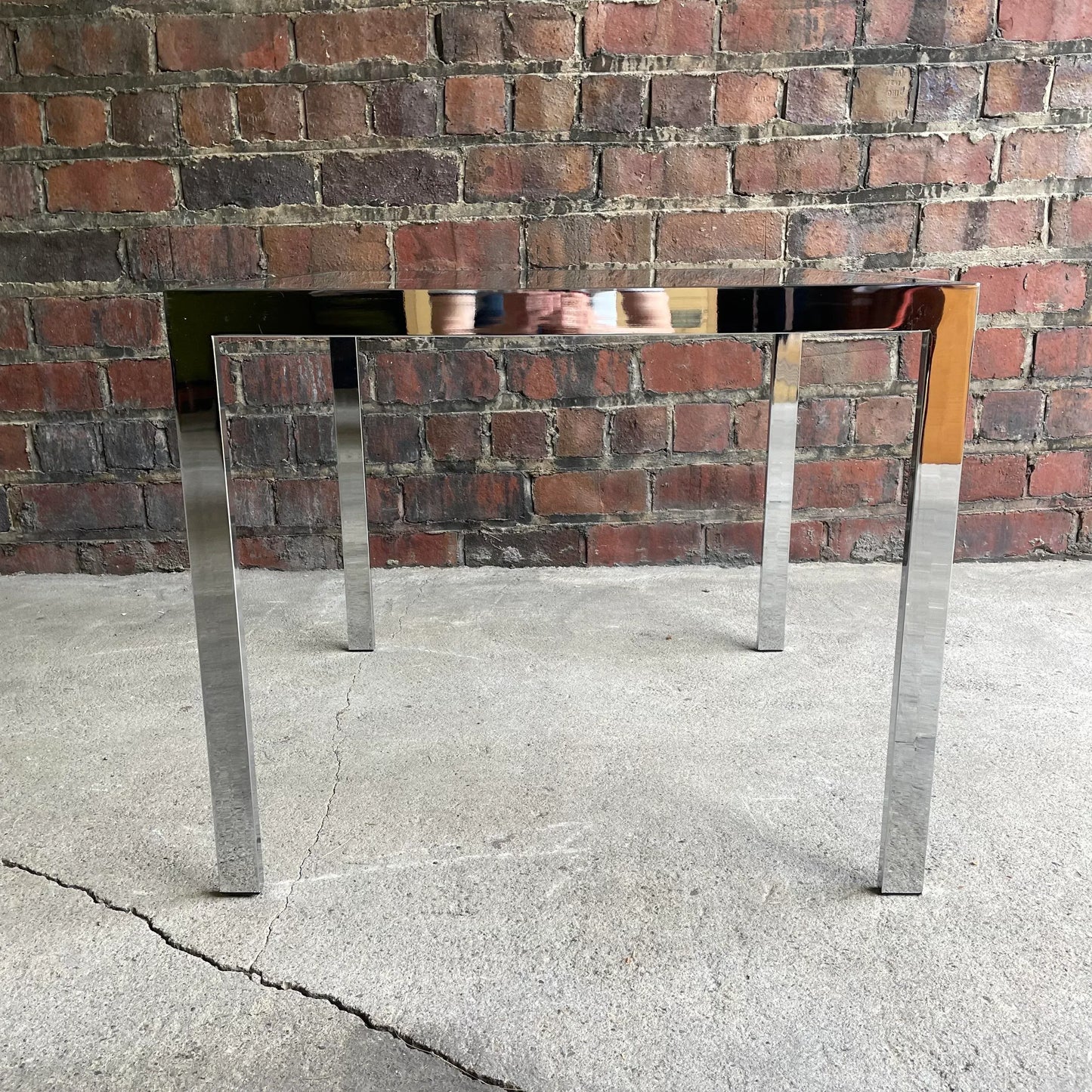 Vintage Chrome Square Side Table In the Style of Milo Baughman