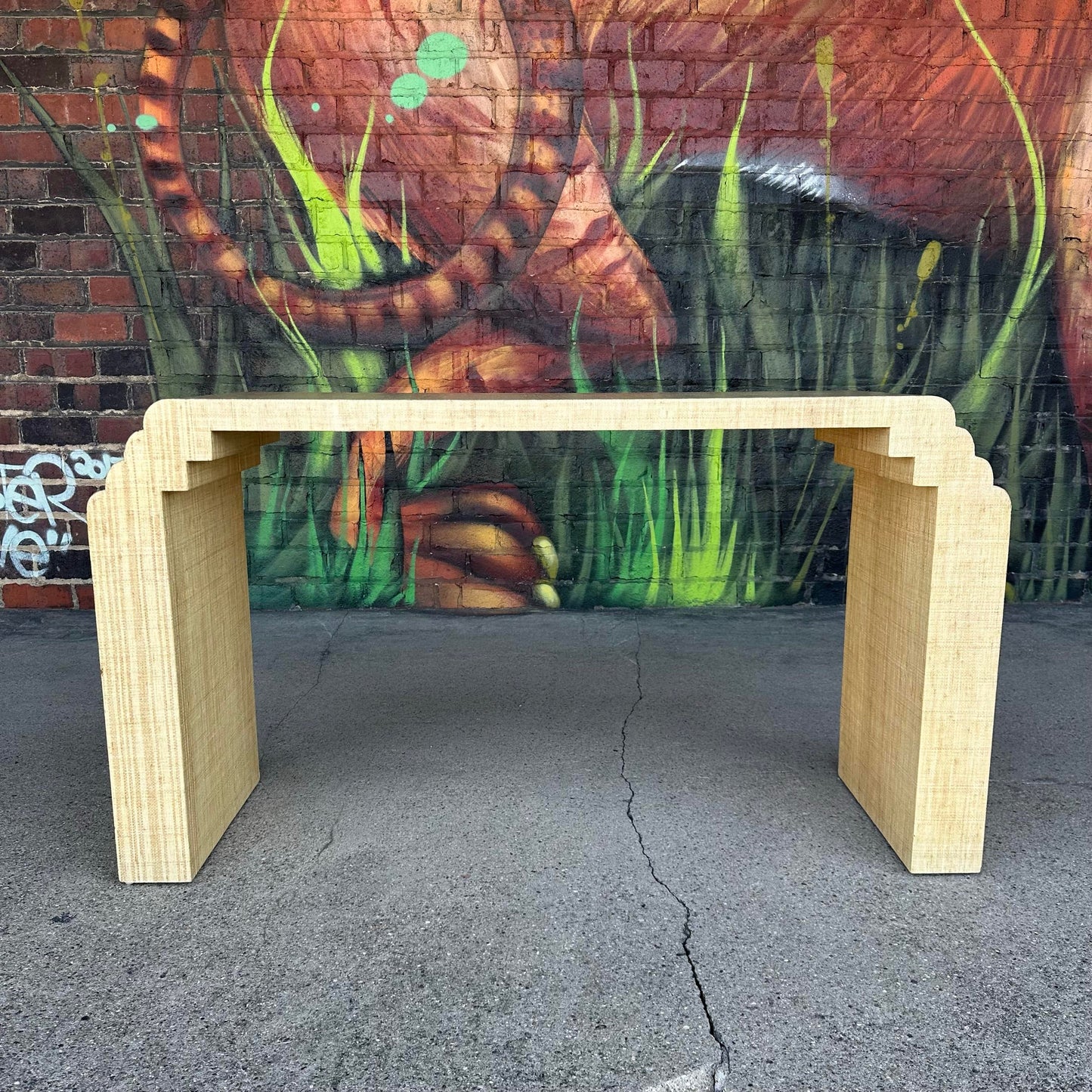 Post Modern Grass Cloth Sofa Console Table