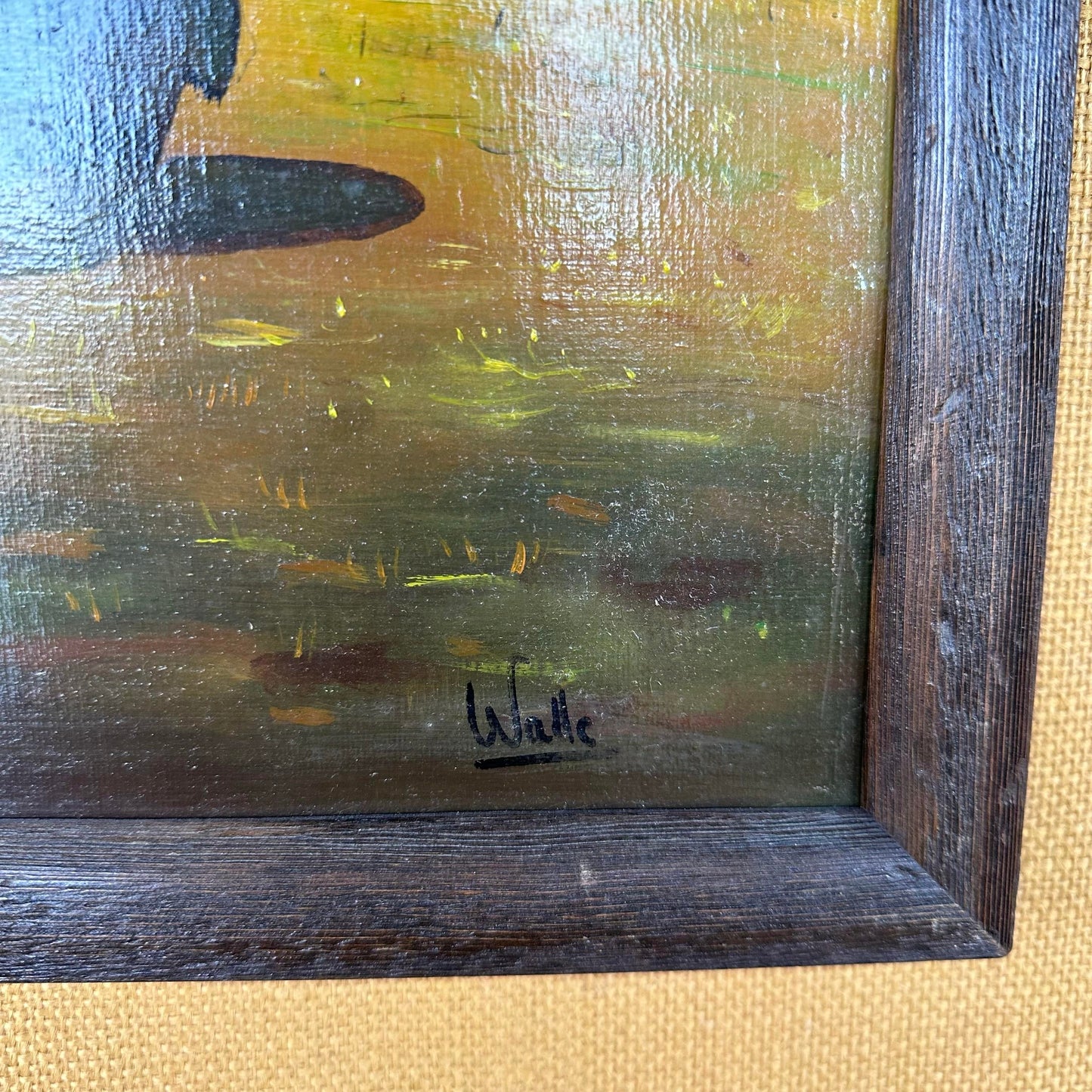 Framed Surrealist Oil Landscape Painting Signed Walle