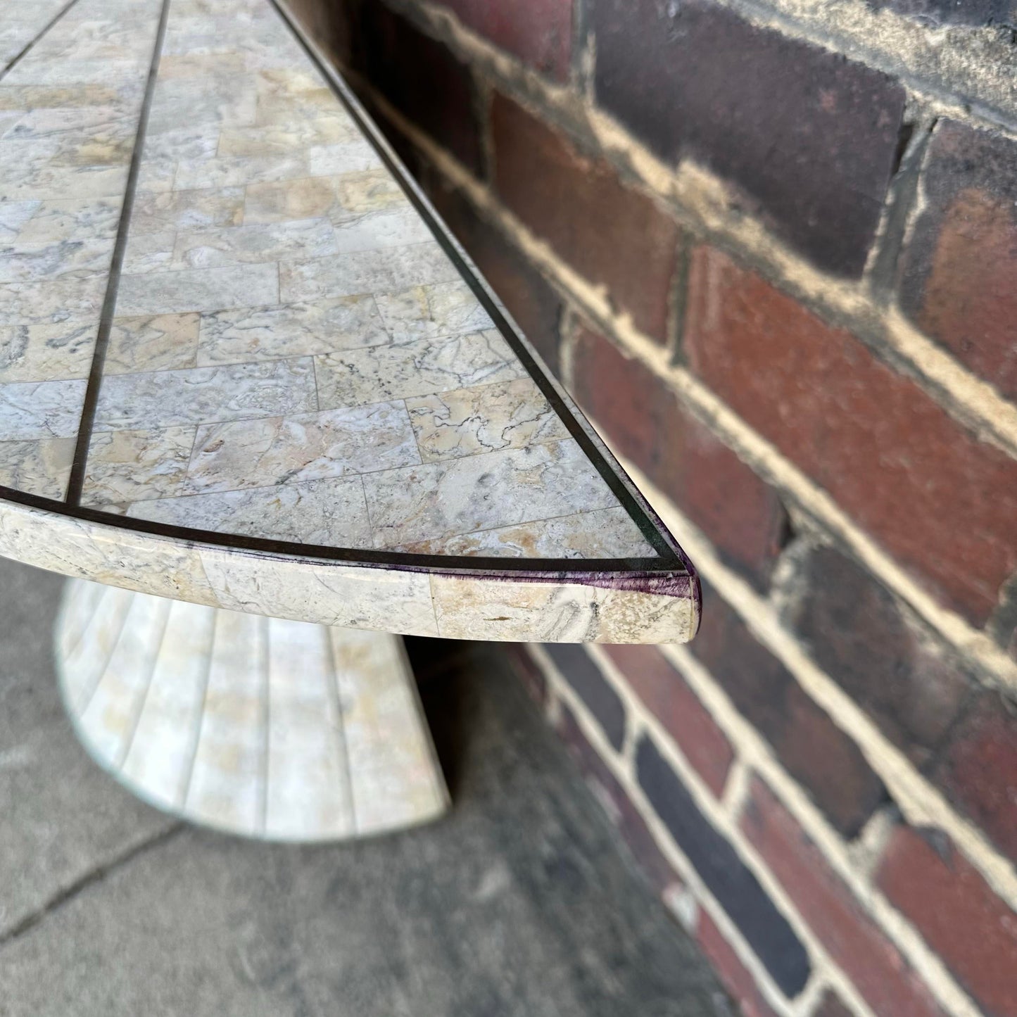 Post-Modern Travertine Vanity and Mirror Set Console Table Maitland Smith