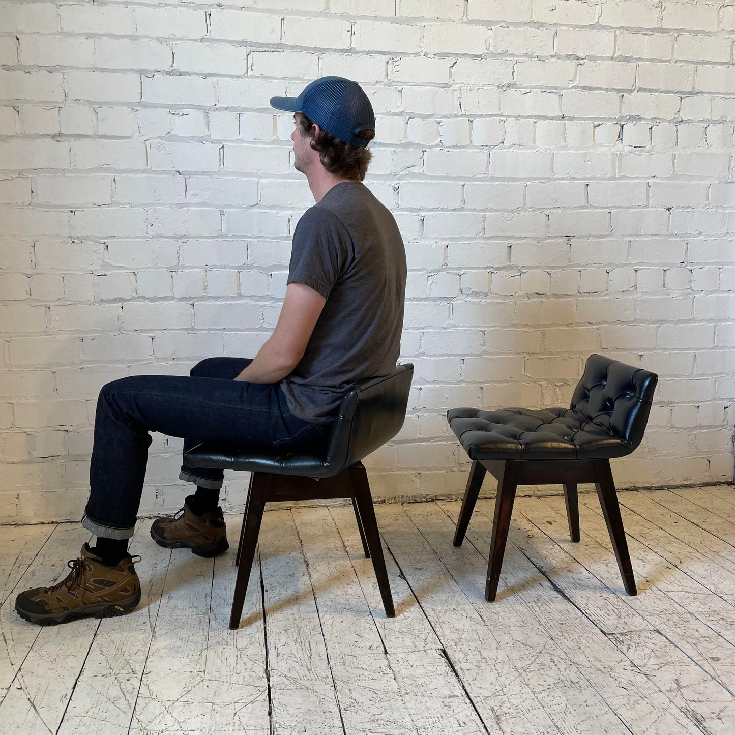 Vintage Mid Century Vinyl Stool Chairs - a Pair