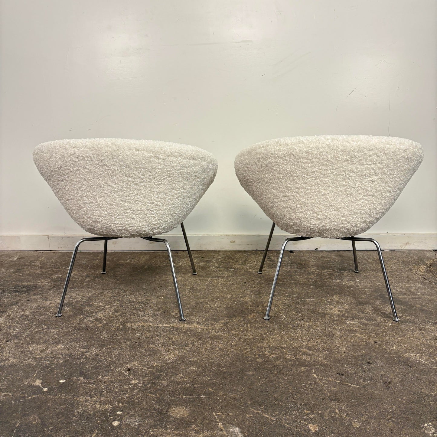 Pair of Arne Jacobsen Pot Chairs Reupholstered in Faux White Shearling