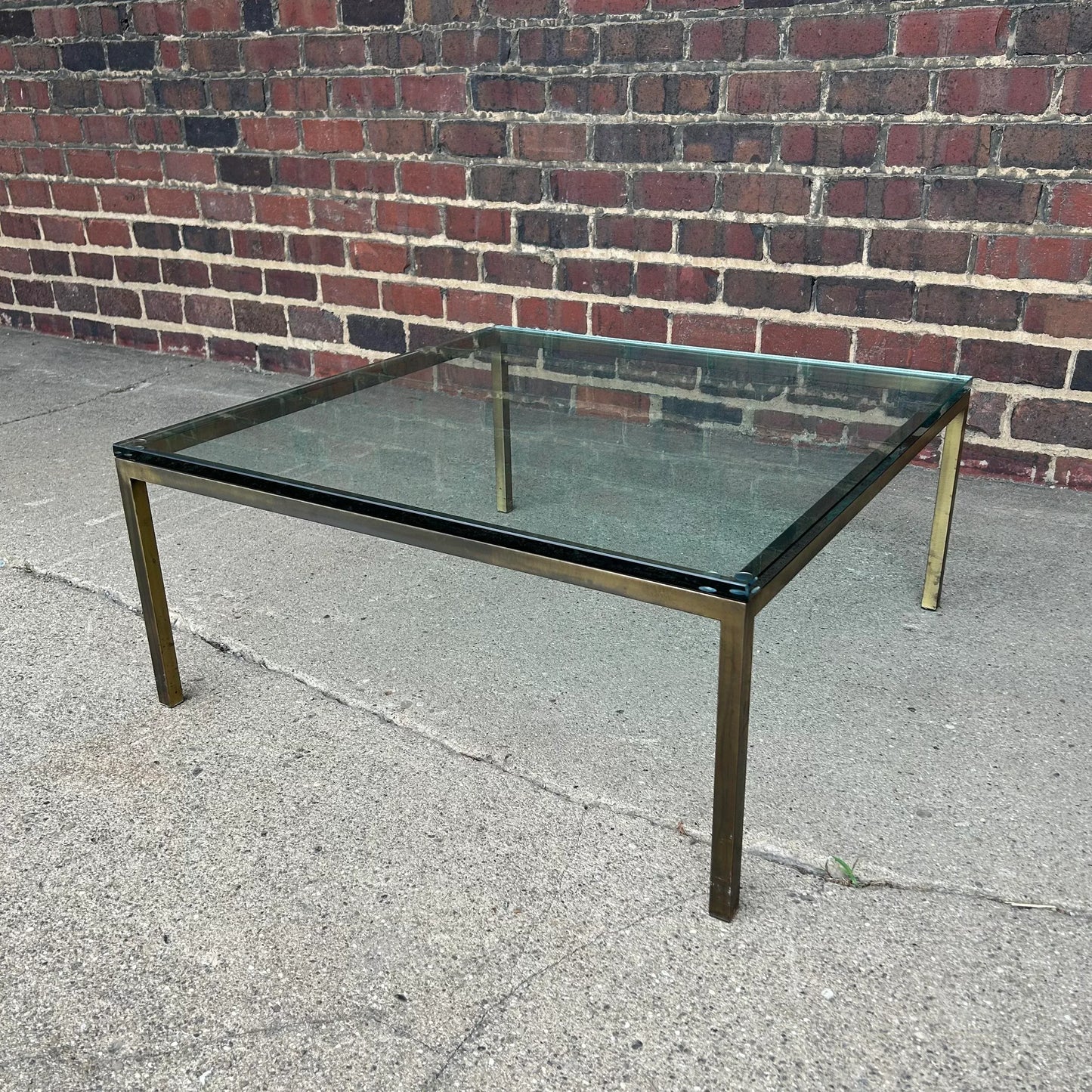 Mid Century Modern Square Bonze and Glass Coffee Table Knoll Style
