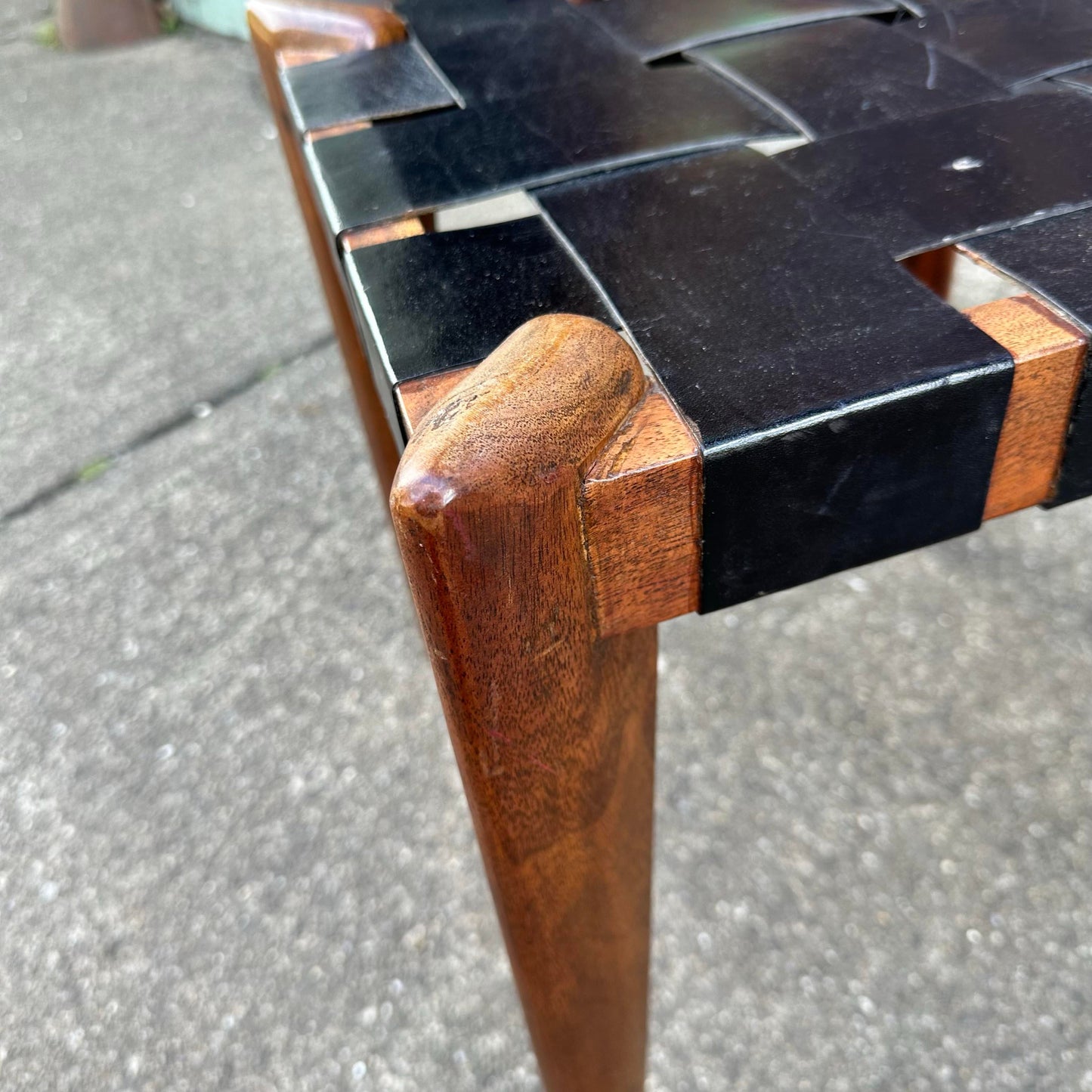 Edmund Spence Style Leather Woven Stool