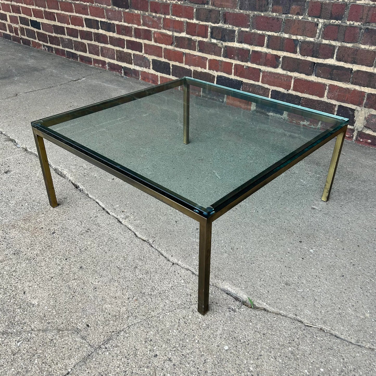 Mid Century Modern Square Bonze and Glass Coffee Table Knoll Style