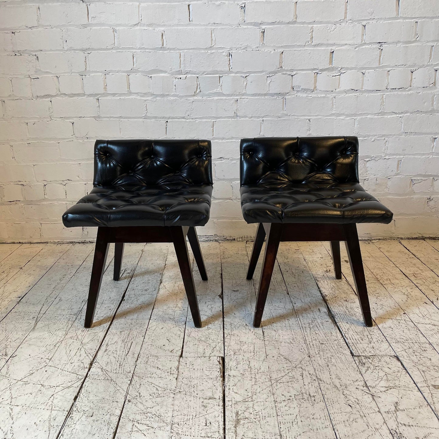 Vintage Mid Century Vinyl Stool Chairs - a Pair