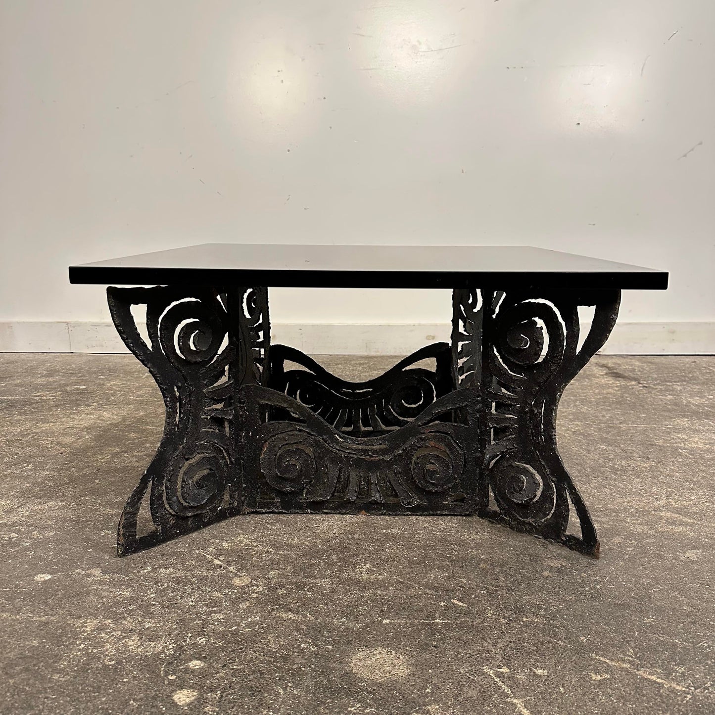 Brutalist Whimsical Torch Cut Side Table Smoked Glass Sculpted Metal