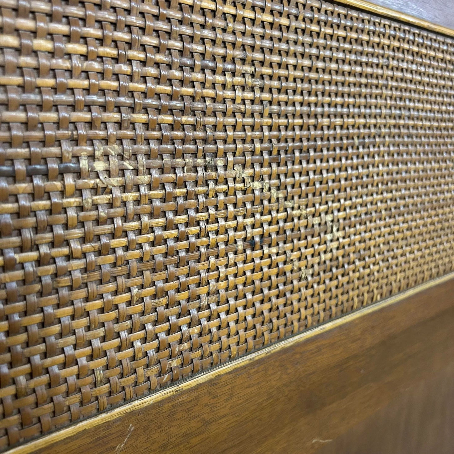 Mid Century Modern Wood and Cane Full Size Headboard