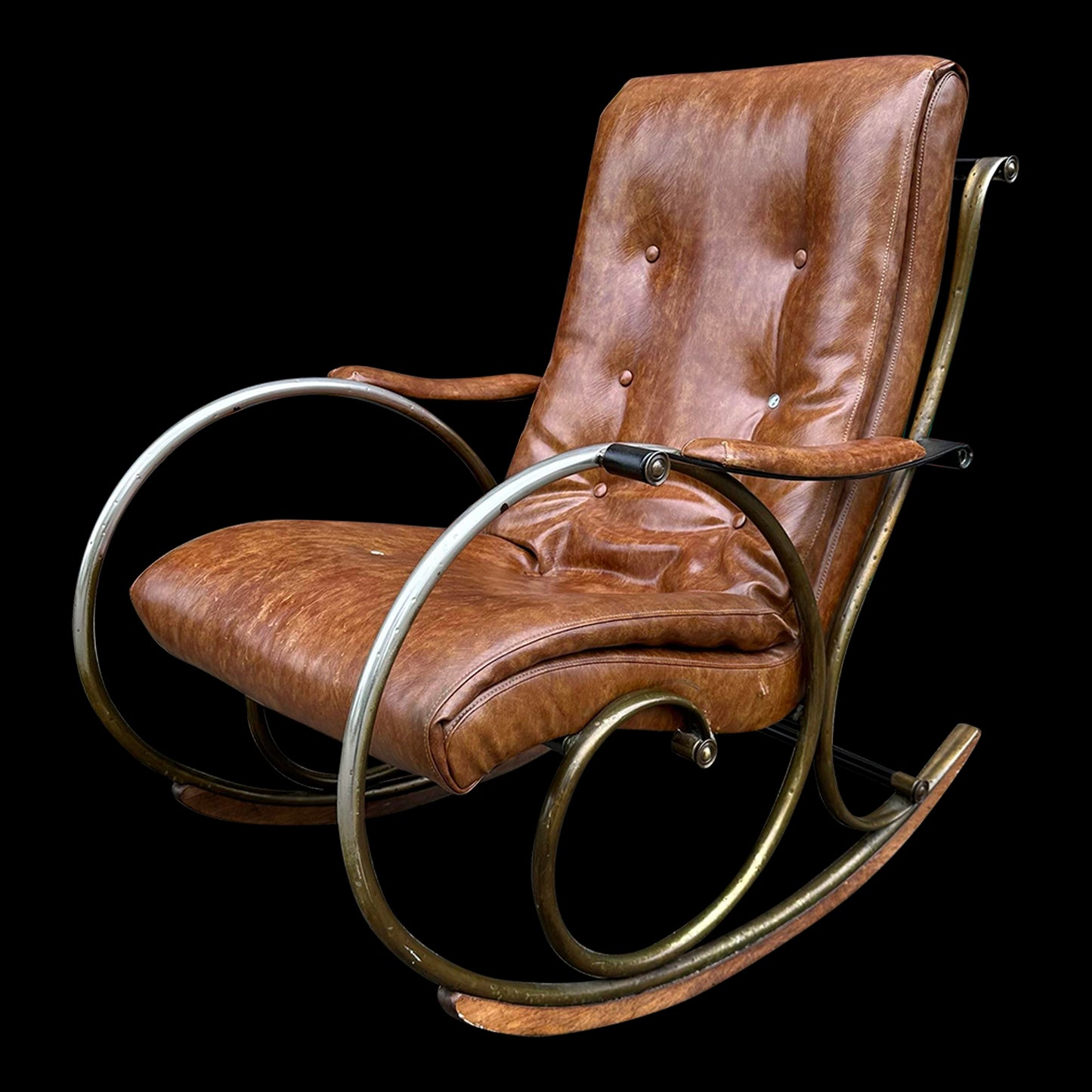 Mid 20th Century Lee Woodard Sculptural Brass and Wood Rocking Chair