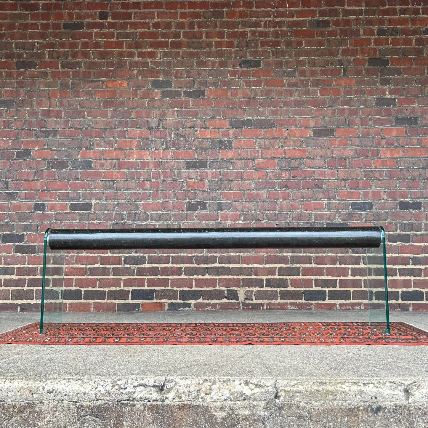 Post Modern Tessellated Marble Console Table With Glass Legs