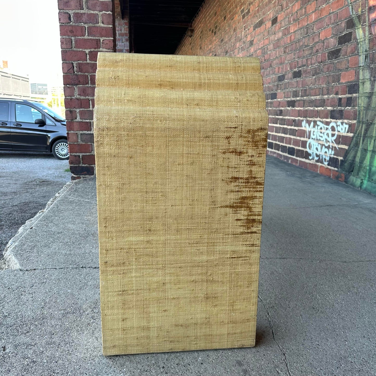 Post Modern Grass Cloth Sofa Console Table